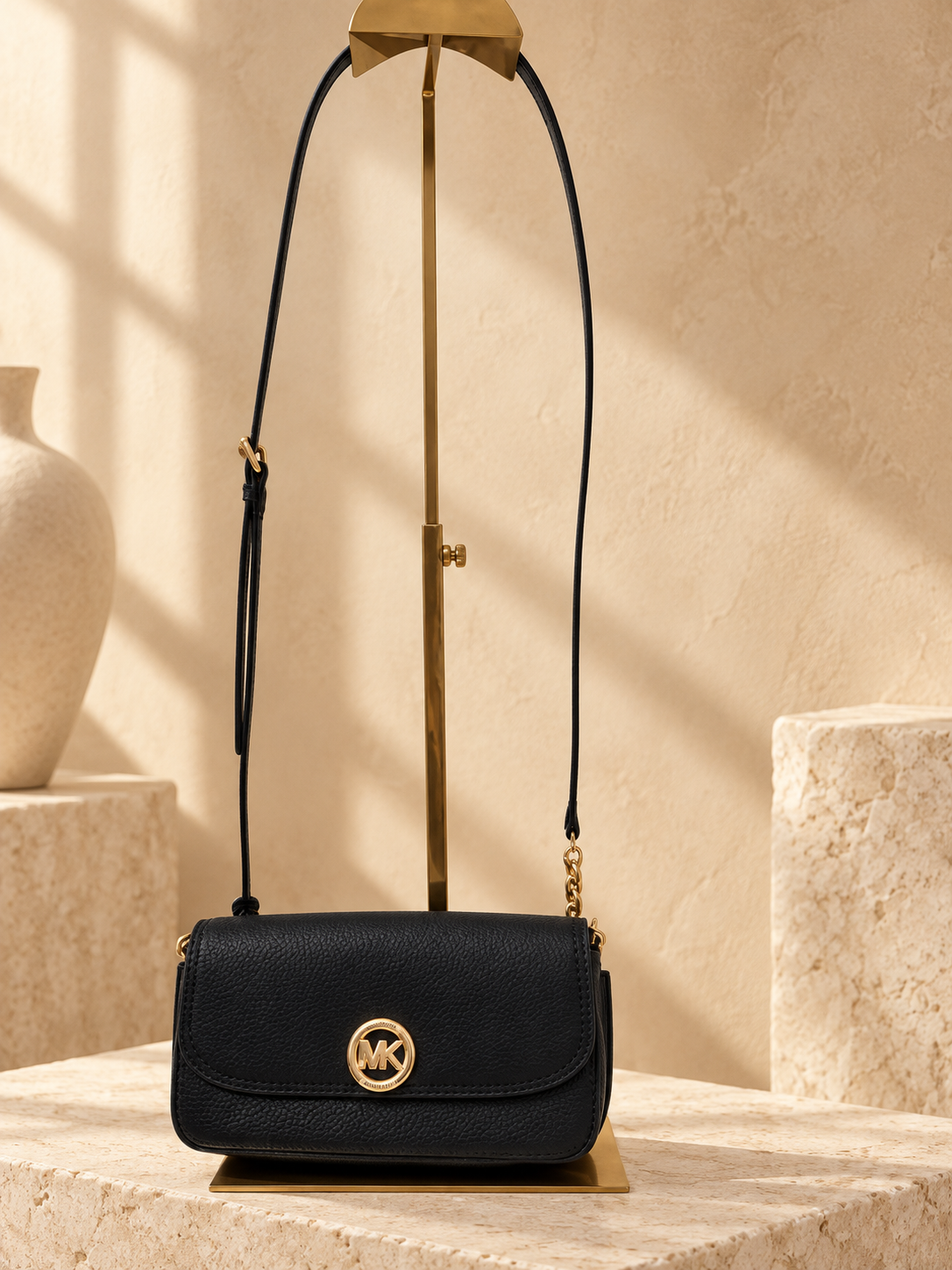 Michael Kors Nolita Small Crossbody — Black — cream and beige studio background