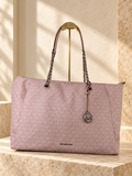 Michael Kors Georgia Large Top-Zip Tote — Smokey Rose — cream and beige studio background