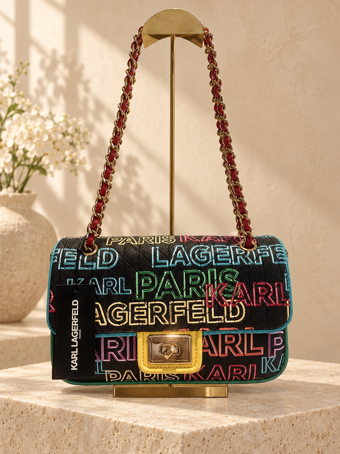 Karl Lagerfeld Paris Agyness Shoulder Bag — Signature Neon — cream studio