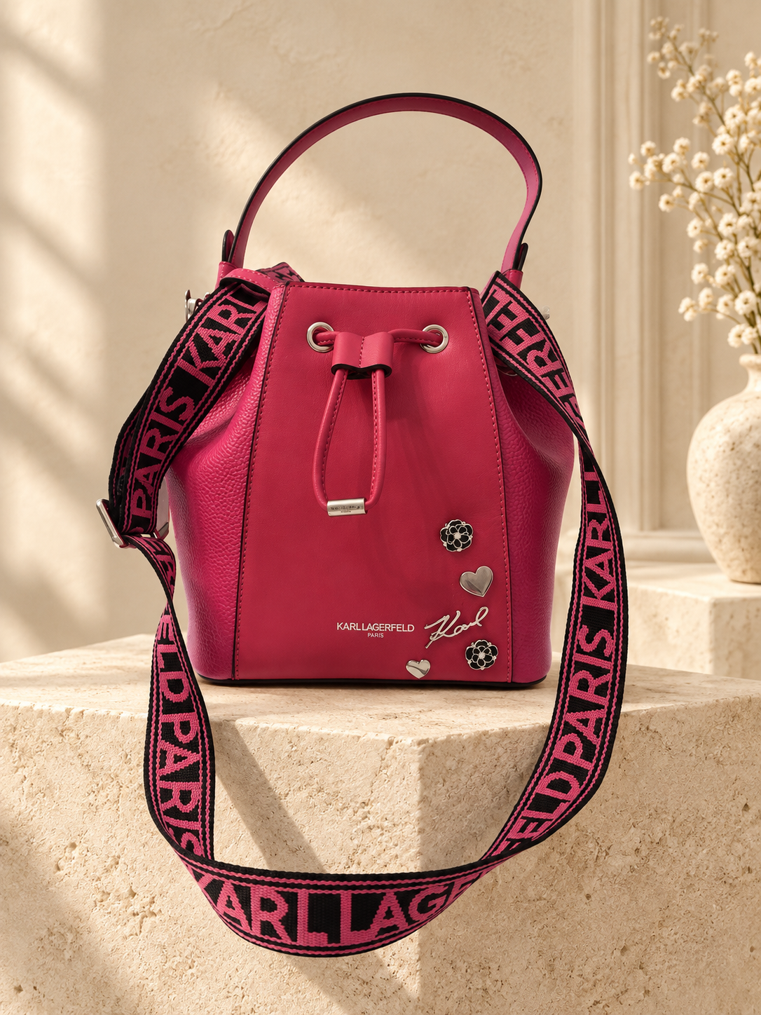 Karl Lagerfeld Paris Adele Bucket Bag — Fuchsia — cream studio