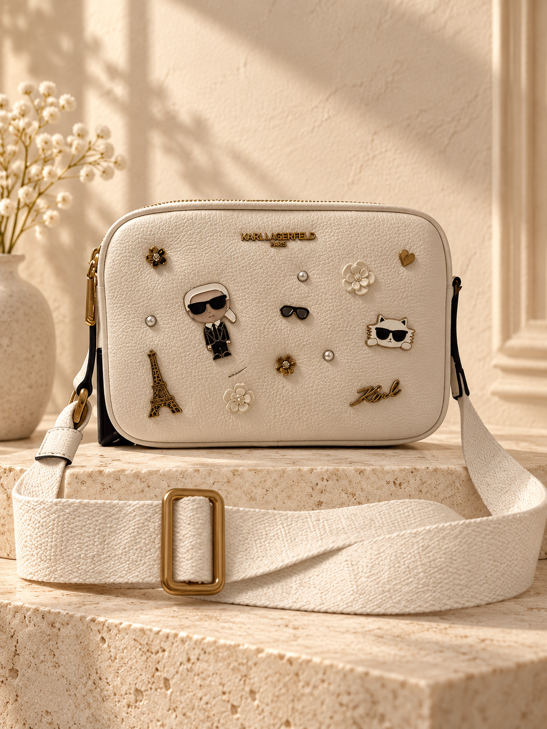 Karl Lagerfeld Paris Maybelle Crossbody — Signature Icons — cream studio