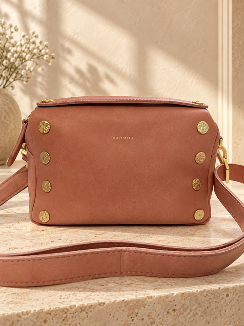 Hammitt Evan Crossbody — Sorbet Pink/Brushed Gold — cream studio