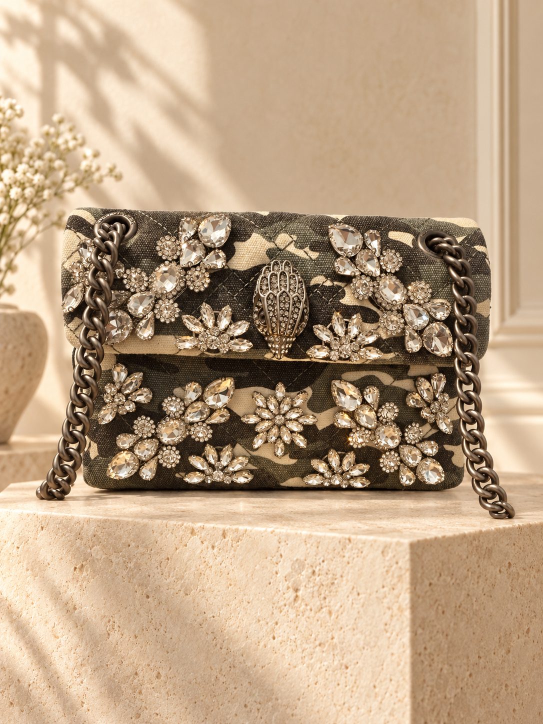Kurt Geiger London Mini Kensington Camo Crystals Crossbody — cream studio